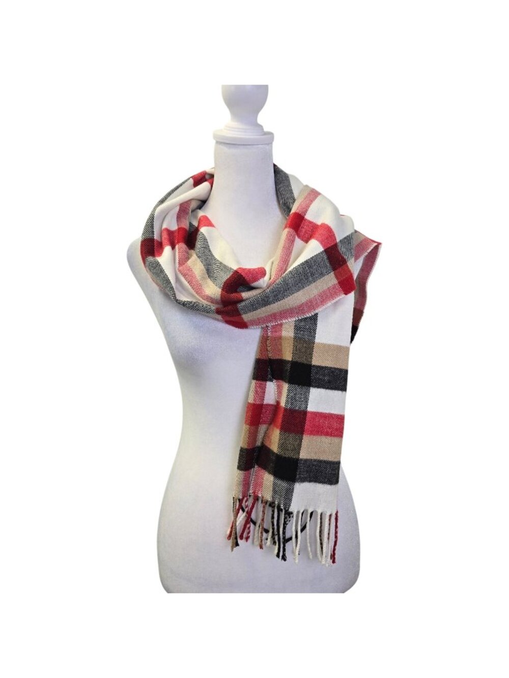 Italy Design Plaid Cashmere & Viscose Blend Fringe Scarf
